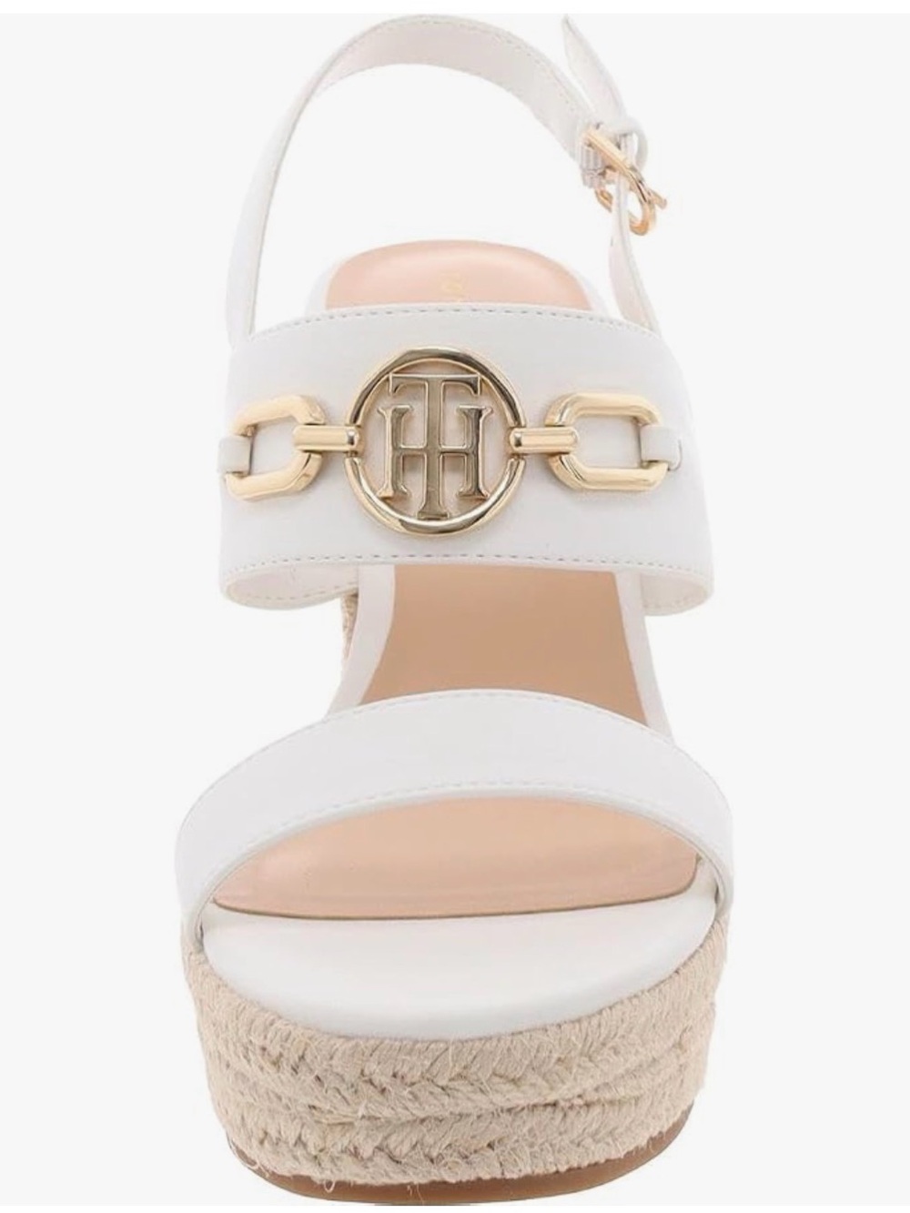 Tommy Hilfiger White Espadrille Platform Sandal with Gold-Tone Logo